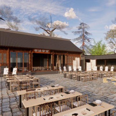  新中式书法绘画培训中心su模型下载 