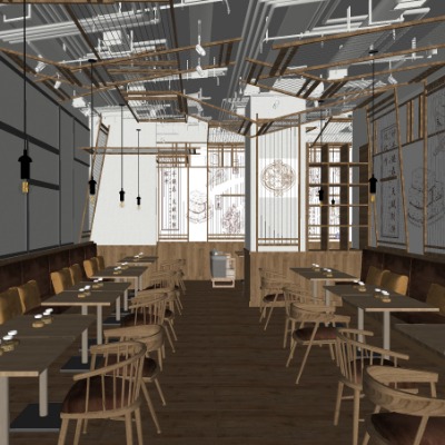  新中式中餐厅su模型下载 