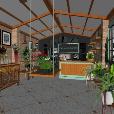  工业风花店su模型下载 