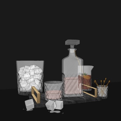  现代酒杯酒水洋酒su模型下载 