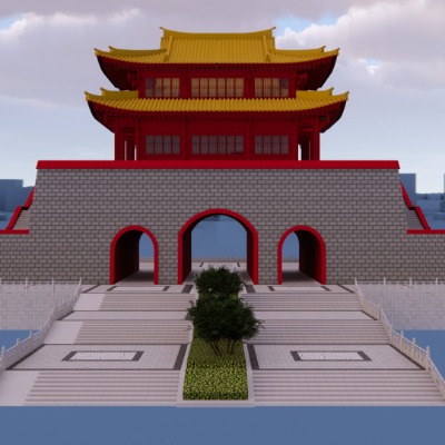  中式古建城楼门楼su模型下载 