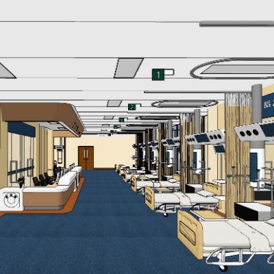  现代医院隔离间病房su模型下载 