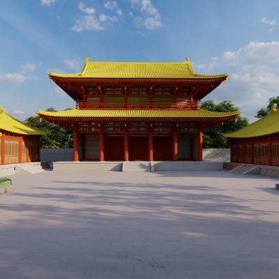  中式古建寺院su模型下载 