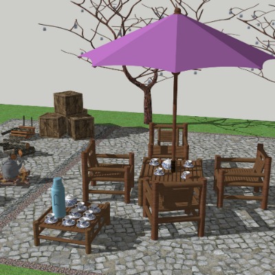  自然风休闲户外椅su模型下载 