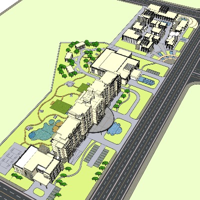  新古典酒店鸟瞰su模型下载 