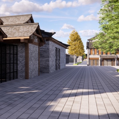  中式古镇商业街su模型下载 