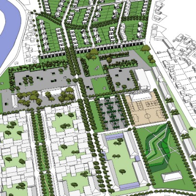  现代城市鸟瞰规划su模型下载 