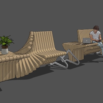  现代户外座椅长凳su模型下载 