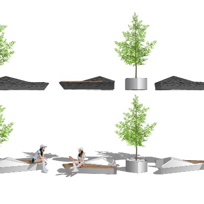  现代景观树池座椅su模型下载 