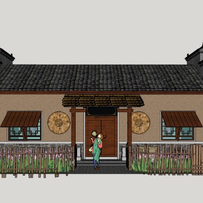  新中式乡村民居农家乐su模型下载 