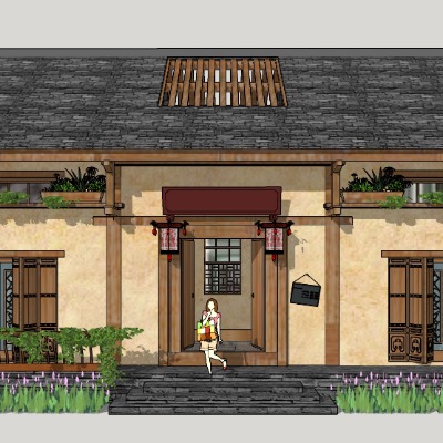  新中式乡村民居农家乐su模型下载 