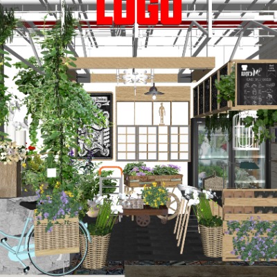  现代花店su模型下载 