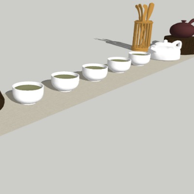  新中式茶壶茶杯茶具su模型下载 