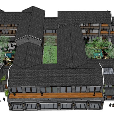  中式古建商业街su模型下载 