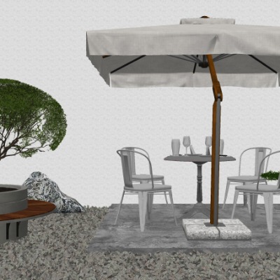  现代户外桌椅遮阳伞su模型下载 