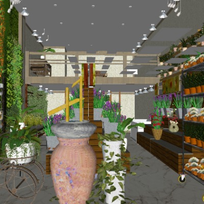  现代花店su模型下载 