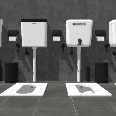  现代水箱蹲便器su模型下载 