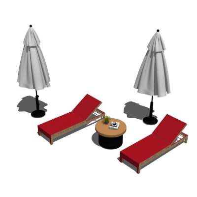  现代遮阳伞户外躺椅su模型下载 