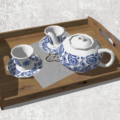  现代茶壶茶具su模型下载 