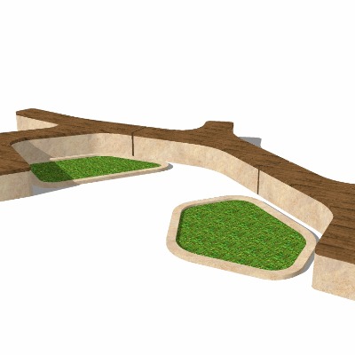  现代户外公用长凳su模型下载 