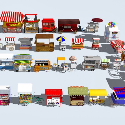  现代移动售卖亭小吃摊推车su模型下载 