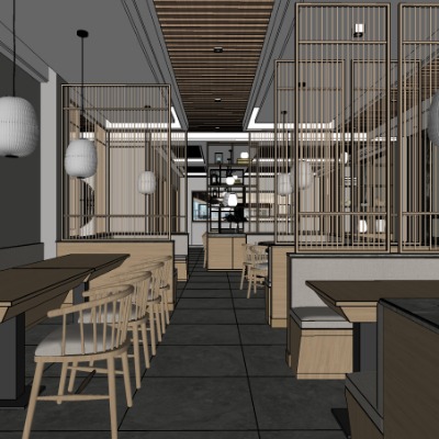  新中式中餐厅su模型下载 