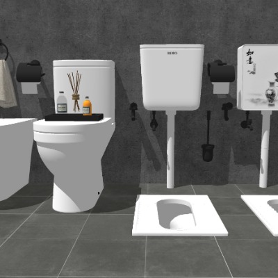  现代蹲便马桶su模型下载 