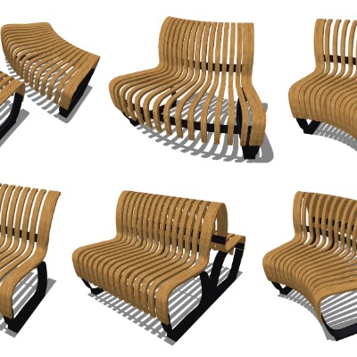  现代户外景观坐凳公用椅su模型下载 