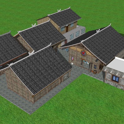  中式古建民居su模型下载 