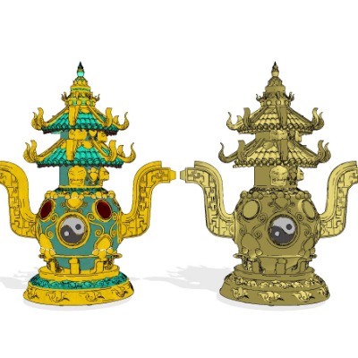  中式香炉八卦炉su模型下载 