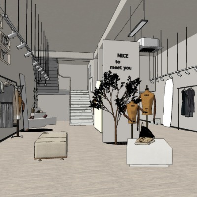  现代服装店su模型下载 