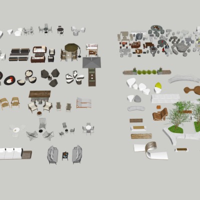  现代休闲桌椅公用椅su模型下载 