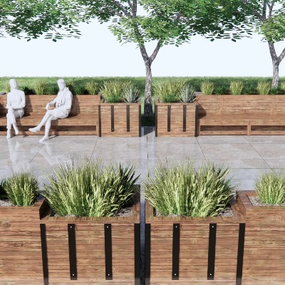  现代公共长椅su模型下载 