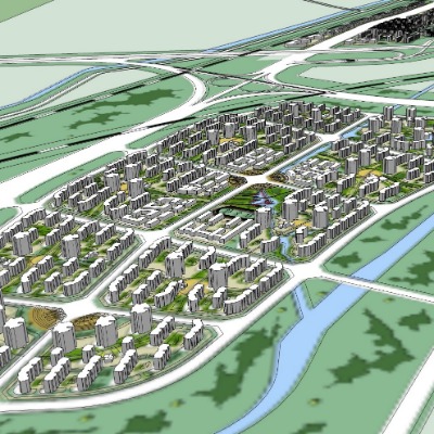  现代城市鸟瞰规划su模型下载 