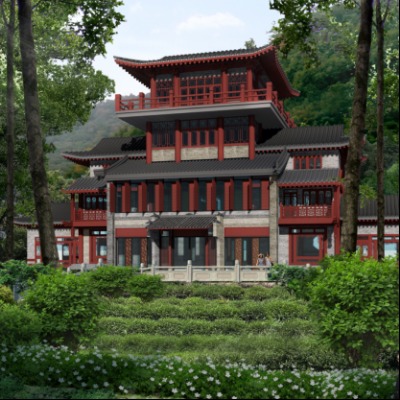  中式古建酒楼阁楼su模型下载 