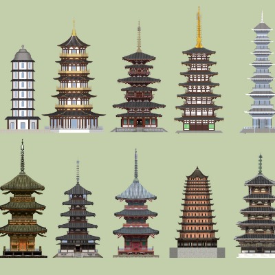  中式古建宝塔su模型下载 