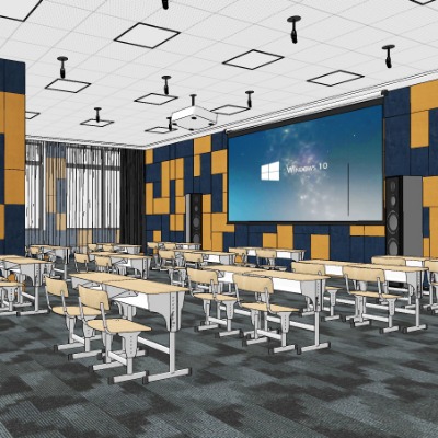  现代多媒体教室培训室su模型下载 