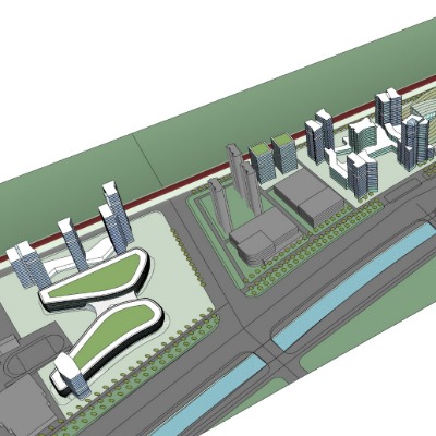  现代城市鸟瞰规划su模型下载 