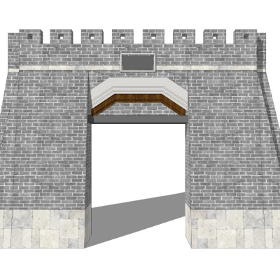  中式古建城门城墙su模型下载 