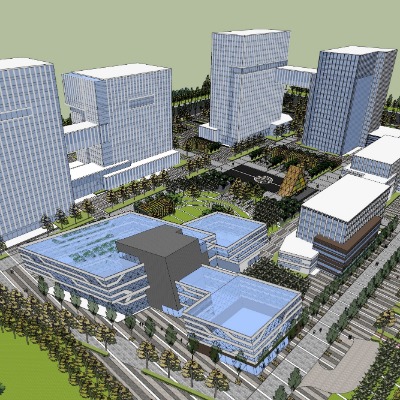  现代办公园区鸟瞰su模型下载 