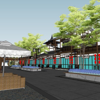  中式古镇商业街su模型下载 