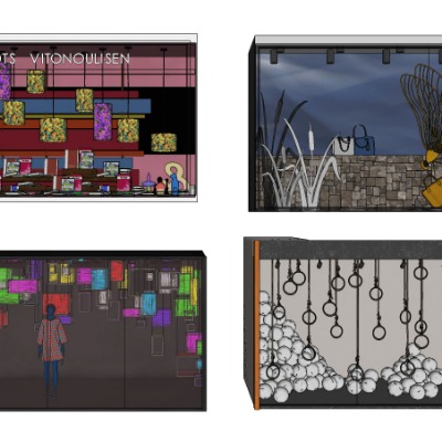  现代商店橱窗美陈su模型下载 