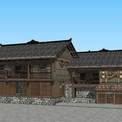  中式乡村古建木屋民居su模型下载 