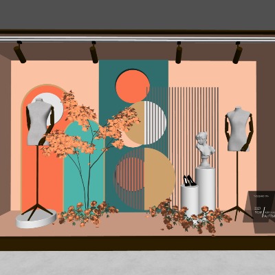  现代服装店橱窗su模型下载 