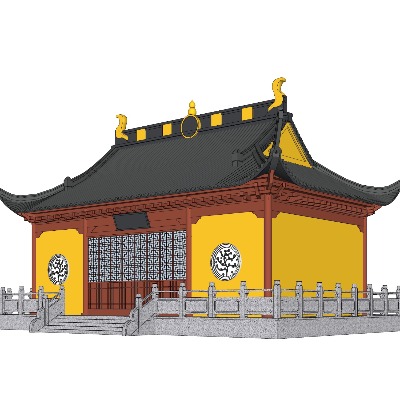  中式古建寺庙su模型下载 