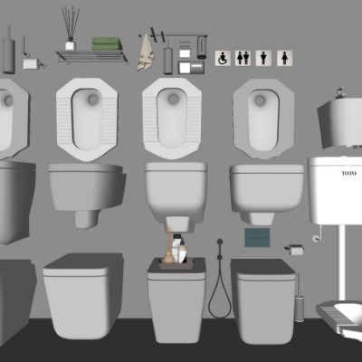  现代蹲便马桶su模型下载 