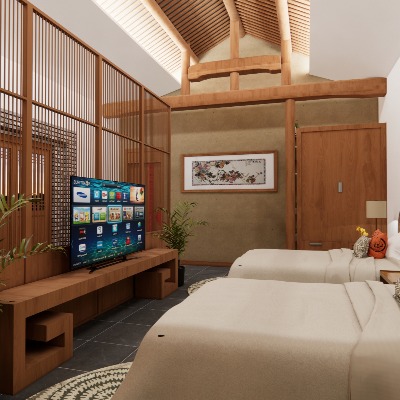  新中式民宿酒店su模型下载 