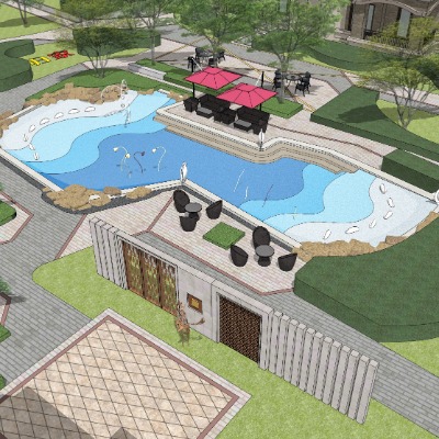  现代住宅小区鸟瞰su模型下载 