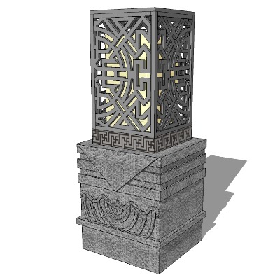  新中式庭院景观灯su模型下载 