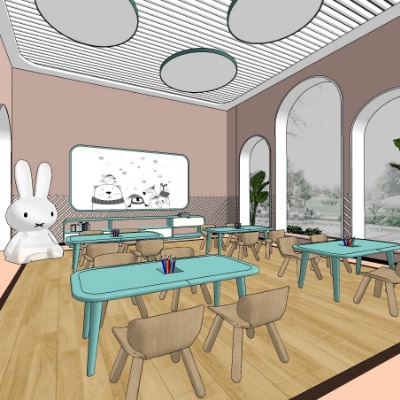  现代幼儿园教室su模型下载 